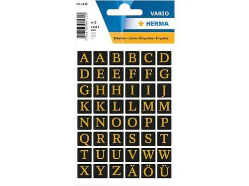Etiket Herma 4130 13x13mm Letters A-Z Goud op Zwart