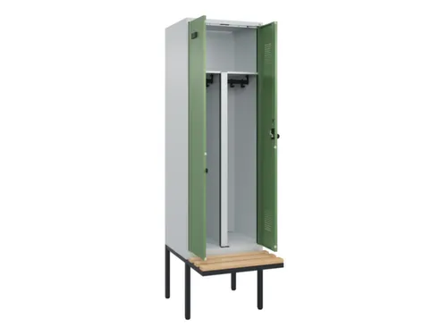 PBM-locker met bank,HxBxD 2120x600x815mm,2vak,vak B 300mm,draaigrendel