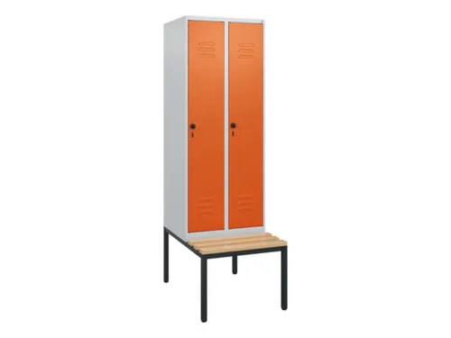locker met bank,HxBxD 1950x600x815mm,2vak,vak B 300mm,draaigrendel