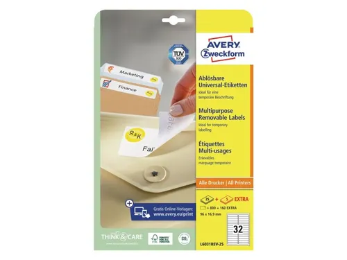 Etiket Avery Zweckform L6031REV-25 96x16.9mm afneembaar Wit 800 stuks