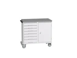 montagetafel 980x1300x600mm linoleumblad 7 laden kast front RAL7035