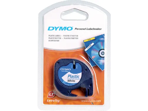 Labeltape Dymo Letratag 91201 plastic 12mm zwart op wit S0721660