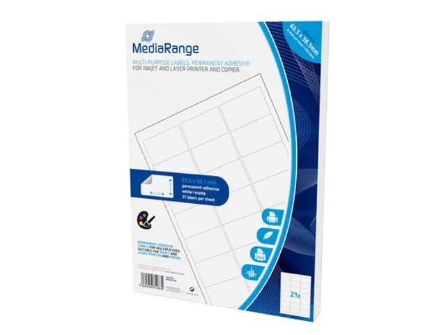 Mediarange Etiketten 63,5X38,1Mm 1050Stuk Wit Permanent
