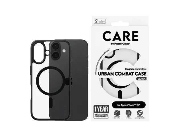 PanzerGlass CARE by Urban Combat Case Transparent w. Black Frame