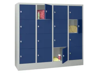 lockerkast,HxBxD 1518x1600x500mm,4x4vakken,RAL7035,front RAL5010 - 2