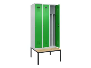 locker met bank,voor scheiding van kleding,HxBxD 2120x900x815mm,3vak - 1
