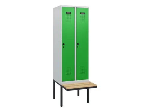 locker met bank,HxBxD 1950x600x815mm,2vak,vak B 300mm,draaigrendel