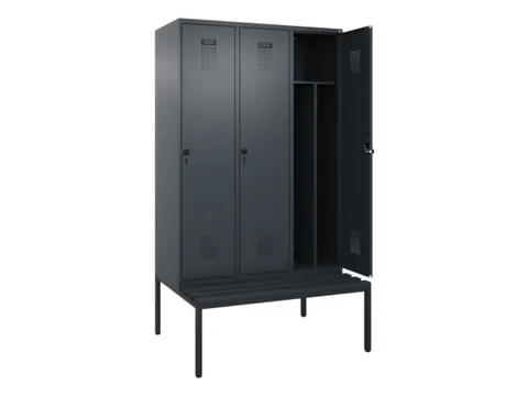 locker met bank,voor scheiding van kleding,HxBxD 2120x1200x815mm,3vak
