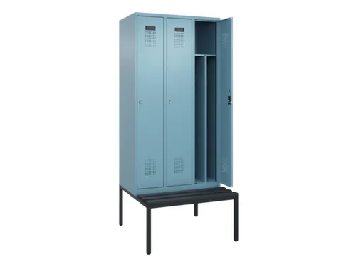 locker met bank,voor scheiding van kleding,HxBxD 2120x900x815mm,3vak
