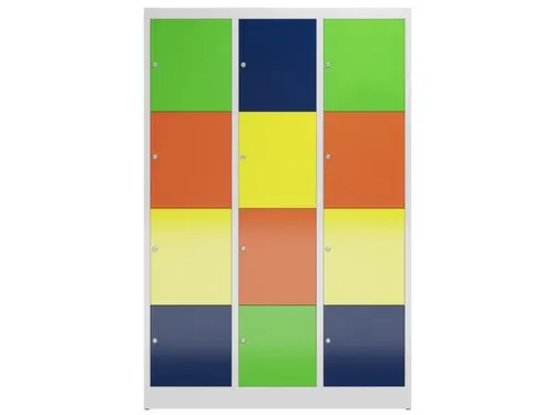 Lockerkast 1800x1185x500mm 3x4 vakken cilinderslot, sokkel, Multicolor