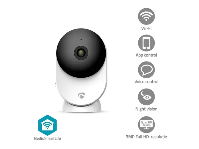 Beveiligingscamera Nedis Smartlife Wifi indoor 3MP Full HD 1296p wit