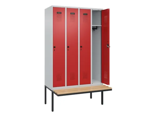 locker met bank,HxBxD 2120x1200x815mm,4vak,vak B 300mm,draaigrendel