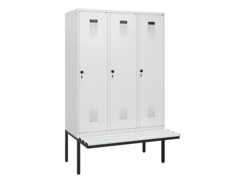 locker met bank,HxBxD 1950x1200x815mm,3vak,vak B 400mm,draaigrendel
