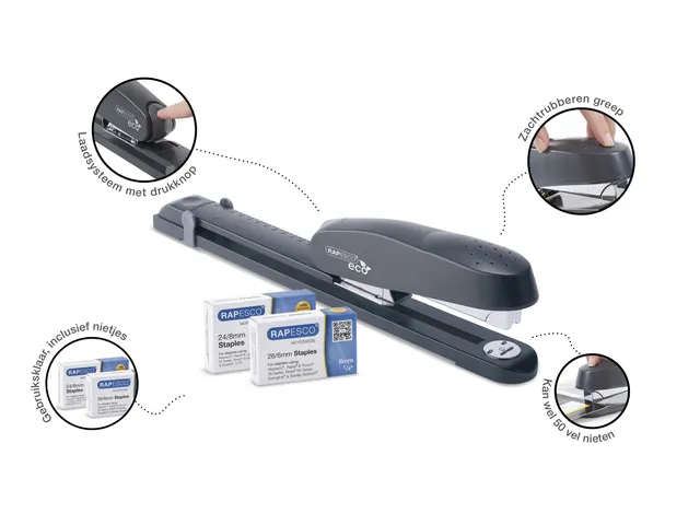 Lang Arm nietmachine ECO 790 zwart'+ 1000 x 26-6mm + 1000 x 24-8mm 50