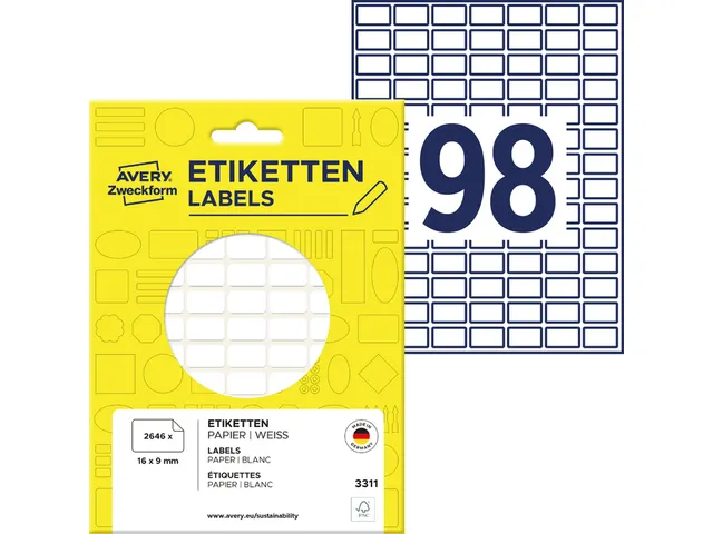 Etiket Avery Zweckform 3311 16x9mm wit 2646stuks