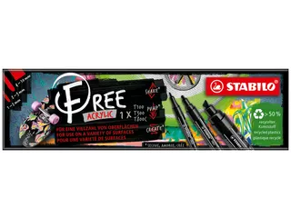 Acrylmarker STABILO Free Acrylic Mixed Tip set à 3 breedtes zwart - 4
