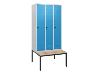 locker met bank,HxBxD 1950x900x815mm,3vak,vak B 300mm,draaigrendel - 1