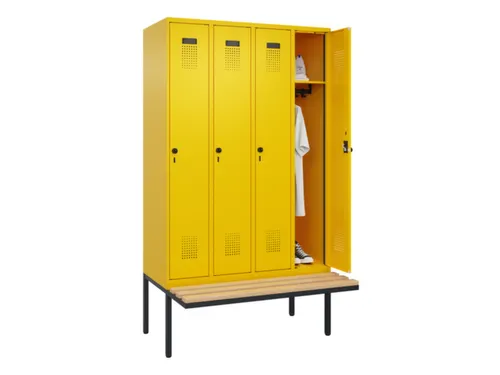 locker met bank,HxBxD 2120x1200x815mm,4vak,vak B 300mm,draaigrendel