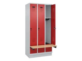 locker met bank,HxBxD 1950x900x815mm,3vak,vak B 300mm,draaigrendel - 1