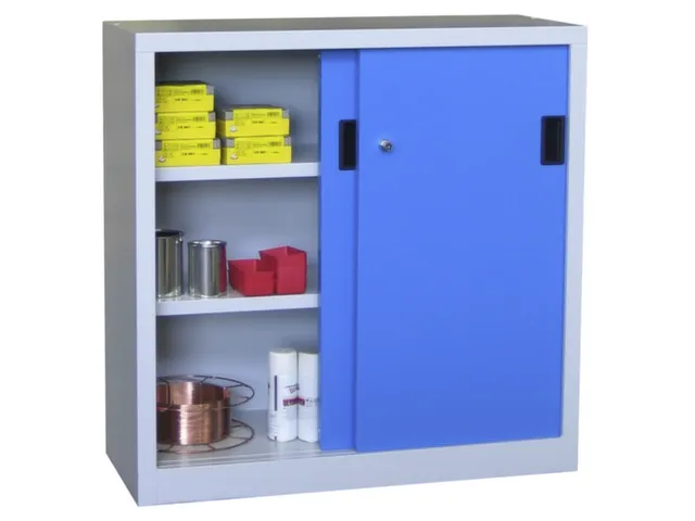 schuifdeurkast,HxBxD 1000x1000x600mm,RAL7035,front RAL3000