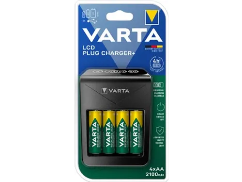 batterijlader LCD Plug Charger+, inclusief 4 x AA batterij, op blister