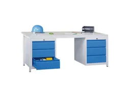 Werkplaatsbureau Bxdxh 1700x800x720mm 6laden Ral7035 Front Ral5010