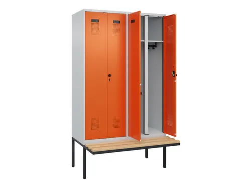 locker met bank,voor scheiding van kleding,HxBxD 2120x1200x815mm,4vak