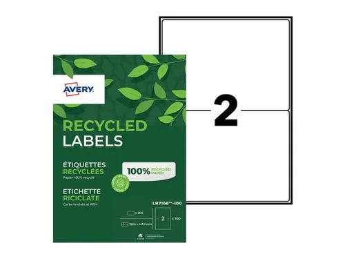 Etiket Avery LR7168-100 199.6x143.5mm recycled Wit 200 stuks
