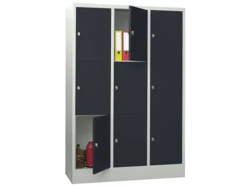 lockerkast,HxBxD 1850x1200x500mm,3x3vakken,RAL7035,front RAL7016