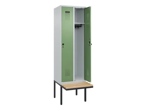 locker met bank,HxBxD 2120x600x815mm,2vak,vak B 300mm,draaigrendel