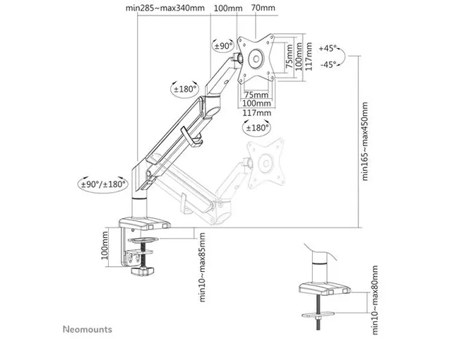 Monitorarm Full Motion Gasveer 1 Scherm 17-32 Inch Zwart