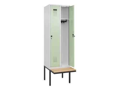 locker met bank,HxBxD 2120x600x815mm,2vak,vak B 300mm,draaigrendel