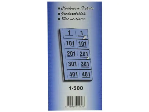 Garderobeblokken nummers van 1 t.e.m. 500, geel