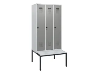locker met bank,HxBxD 1950x900x815mm,3vak,vak B 300mm,draaigrendel - 2