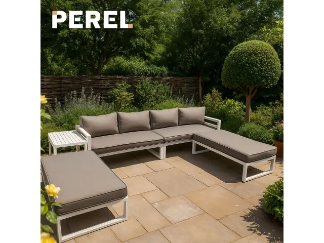 Loungeset aluminium Wit/Grijs 8-zits tuinset met bijzettafel