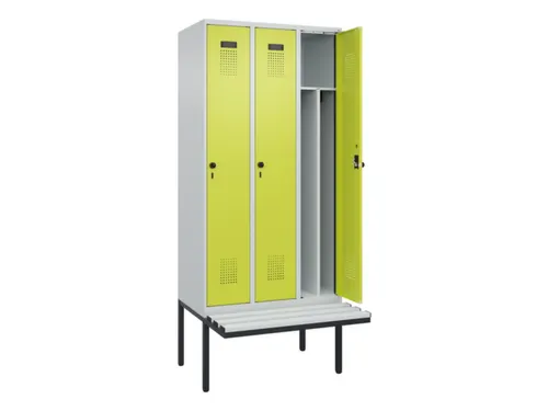 locker met bank,voor scheiding van kleding,HxBxD 2120x900x815mm,3vak