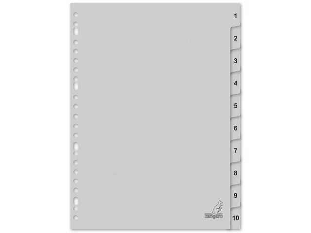 Tabblad ECO Kangaro A4 cijfers 180 grams grijs karton 23-gaats 10-deli