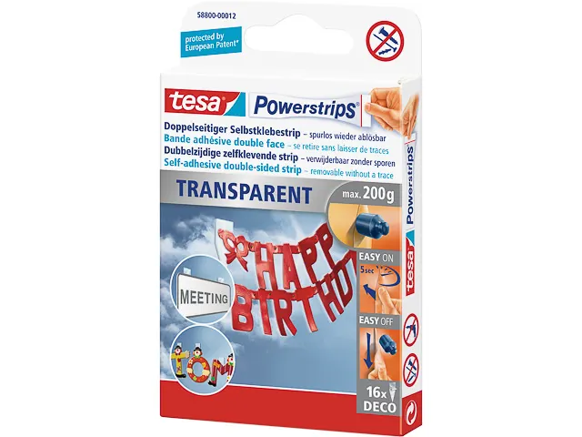 Tesa Powerstrips Deco Transparant 16 stuks