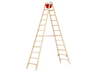 trapladder,beide zijden,2x12,treden,balk L 3,48m,hout - 2