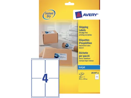 Etiket Avery J8169-25 99.1x139mm Inkjet wit 100 stuks