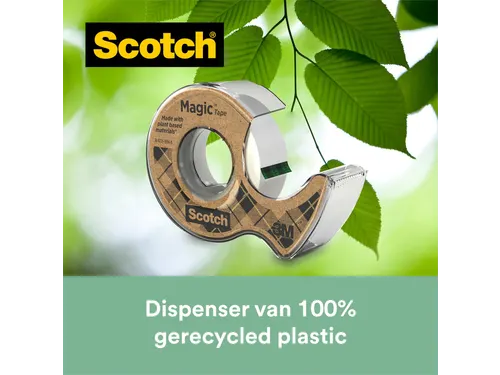 Plakband Scotch Magic 919 19mmx20m transparant + gerecyclede afroller