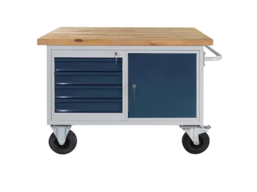 werkbank,verrijdbaar,HxBxD 840x1300x600mm,beukblad,draagverm. 500kg