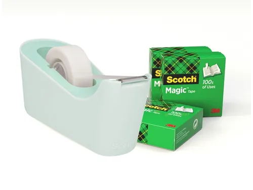 Plakbandhouder Scotch C18 mint + 4 rollen magic tape 19mmx33m