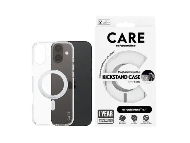 PanzerGlass CARE by Case Transparent w. Silver Kickstand & MagSa