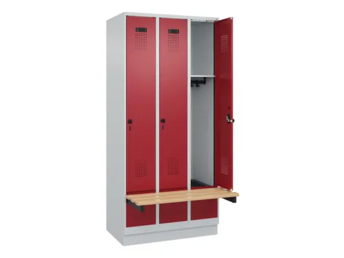 locker met bank,HxBxD 1950x900x815mm,3vak,vak B 300mm,draaigrendel