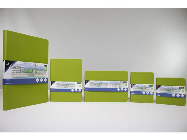 Schetsboek Kangaro A5 landscape lime green PU HC 80 vel 140gr roomwit