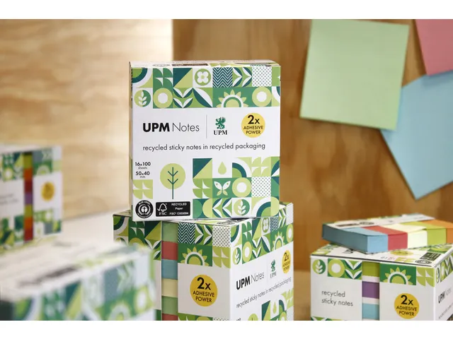 Sticky notes UPM recycled 50x40mm assorti blok 100 vel, doos 16x blok