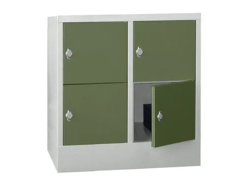 lockerkast,HxBxD 855x800x500mm,2x2vakken,RAL7035,front RAL6011