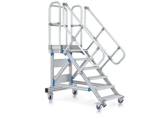 bordestrap,verrijdbaar,bordes H 1,25m,5treden,60° helling,aluminium - 2