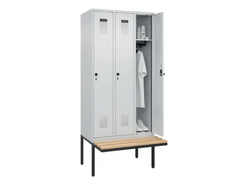 locker met bank,HxBxD 2120x900x815mm,3vak,vak B 300mm,draaigrendel